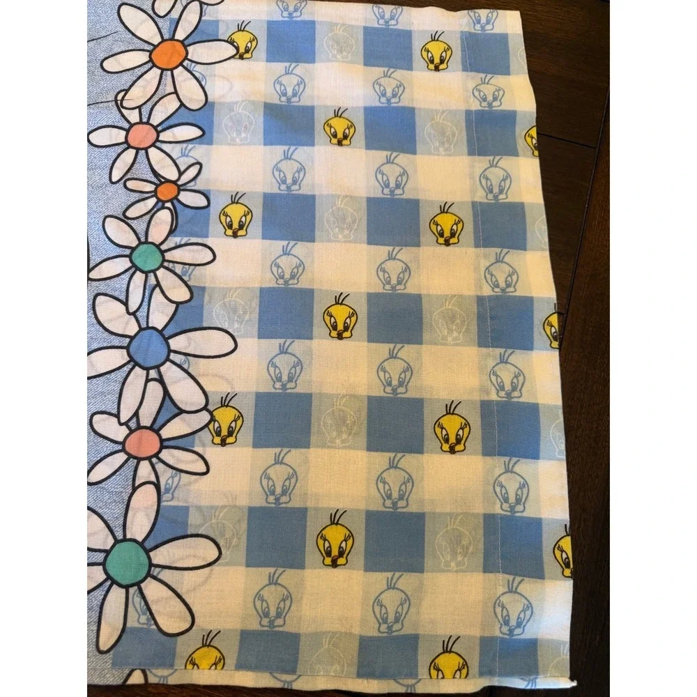 Vtg Looney Tunes Tweety Bird Daisy Gingham Pillowcase 90s Cartoon